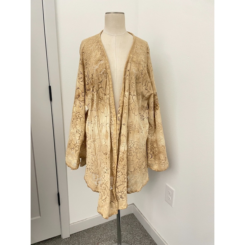 Lace Cardigan‎ Topper Beige One Size Shabby Chic Boho Handmade Prarie Lagenlook